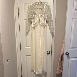 Elegant White Gown with Lace Bolero